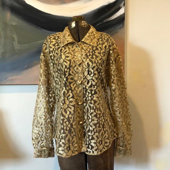 Vintage gold blouse, size 10, made in USA! - Picture 1 of 6
